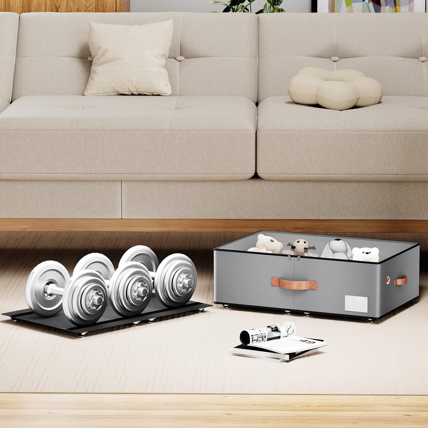 Under bed Storage With Wheels,Large Capacity 10 inches Height Storage Bins,Rolling Under bed Shoe