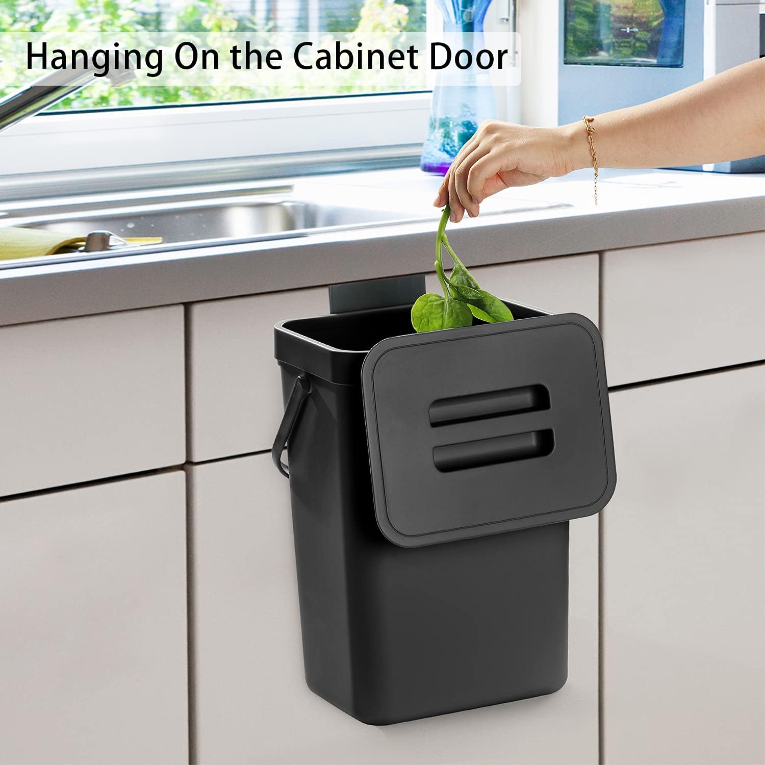 stonespace Under Sink Trash Can，Kitchen Compost Bin, Diaper Pail, 3.2 Gallon/12L Hanging Garbage