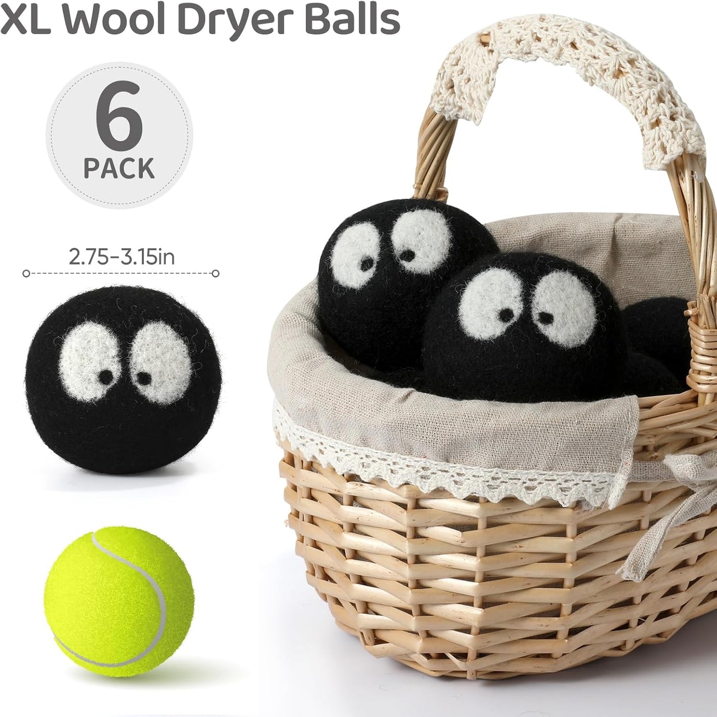 Wool Dryer Balls 6 Pack, Natural Fabric Softener, Dryer Balls Laundry Reusable, Reduces Clothing