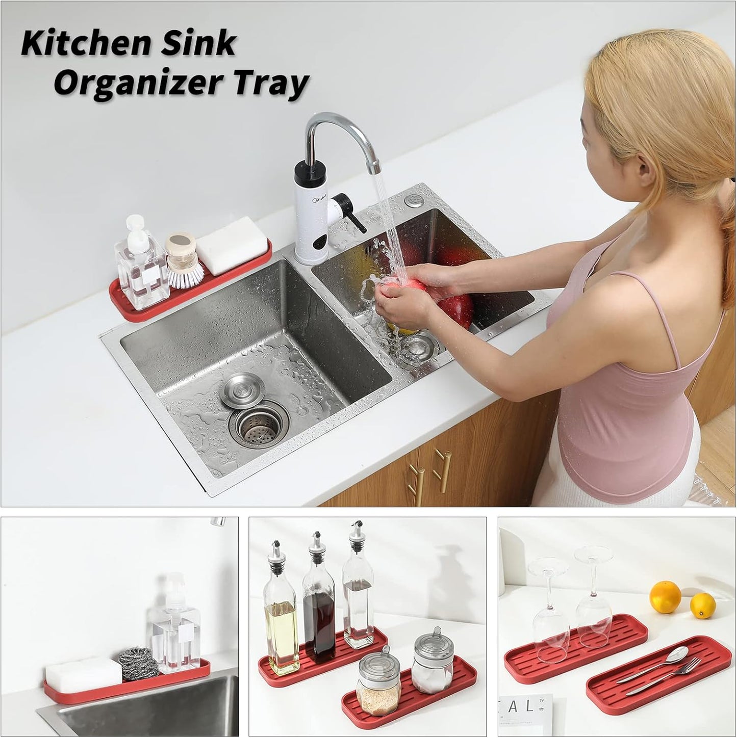 Silicone Kitchen Sink Organizer Tray for Multiple Usage,Eco-Friendly Sponges Holder for Kitchen
