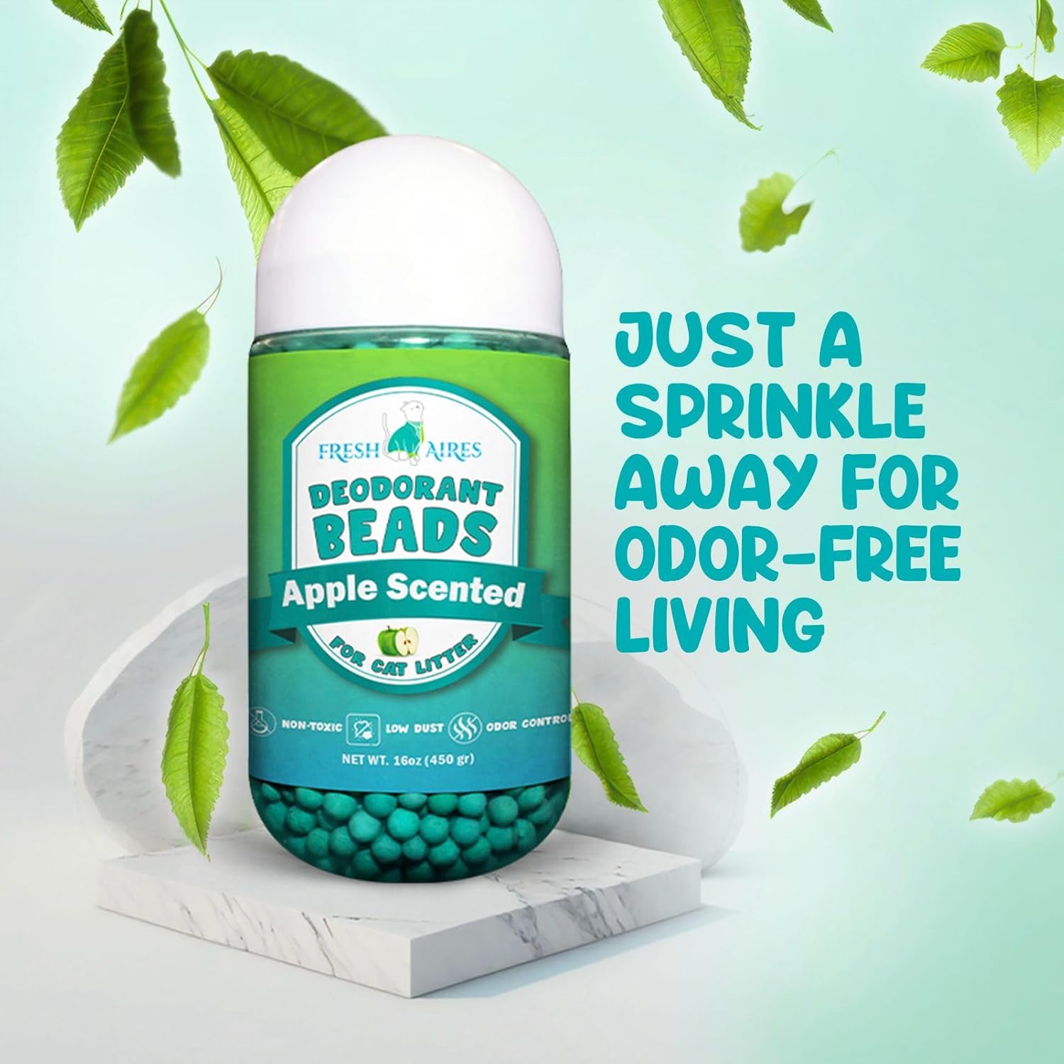 Cat Deodorant Beads | Green Apple Scent, Low-Dust & Non Toxic Litter Box, Superior Odor Control