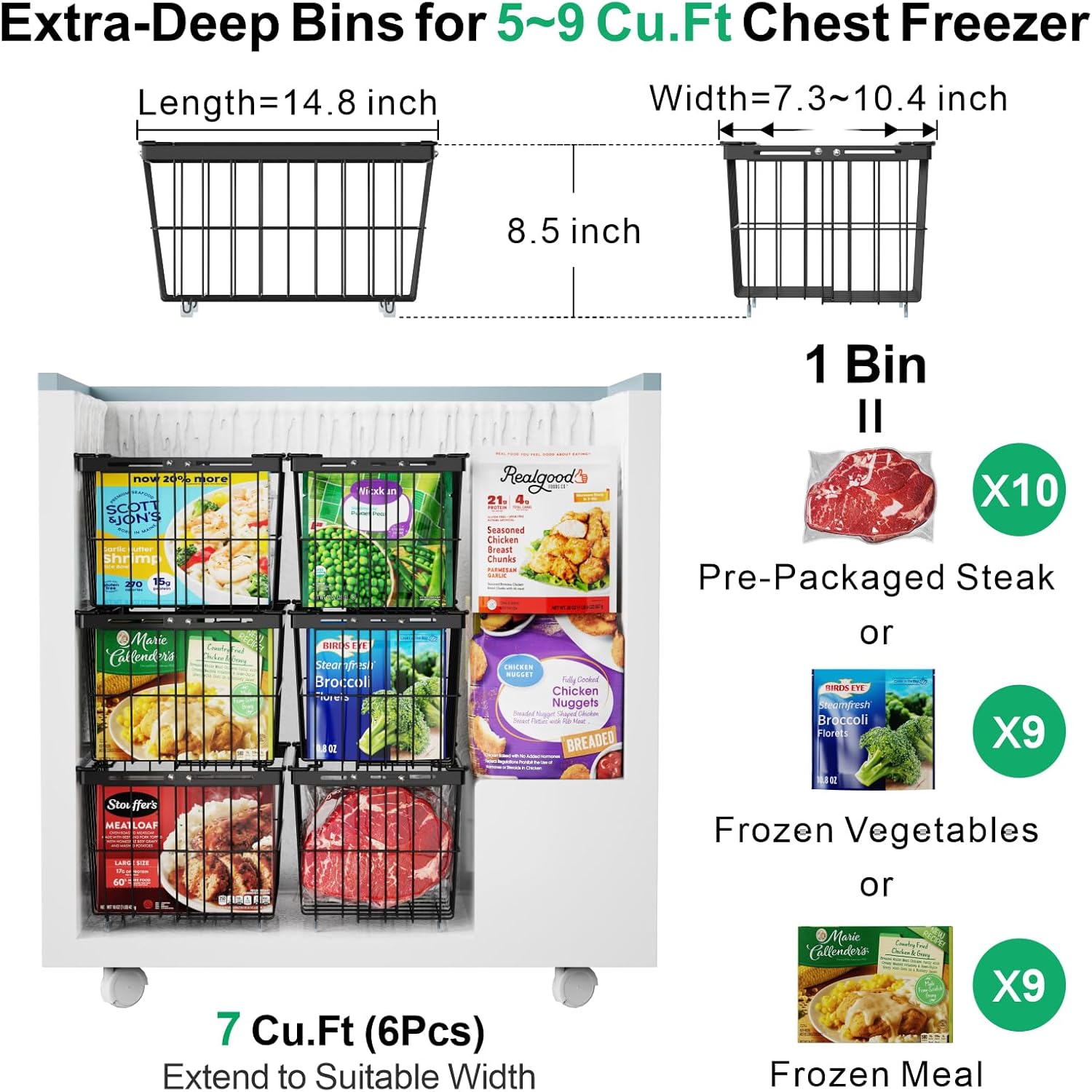 iSPECLE Freezer Organizer Bins - 6 Pack Adjustable & Extra Large Chest Freezer Organizer Bins for 5