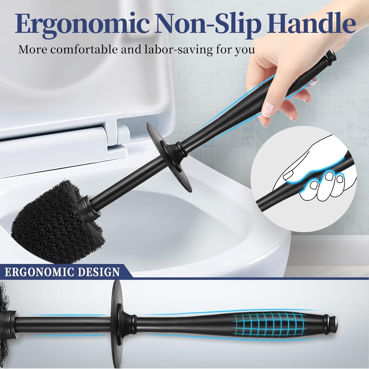 Toilet Bowl Brush Holder Set: 2 Pack Modern Deep Cleaning Bathroom Toilet Scrubber with Caddy for