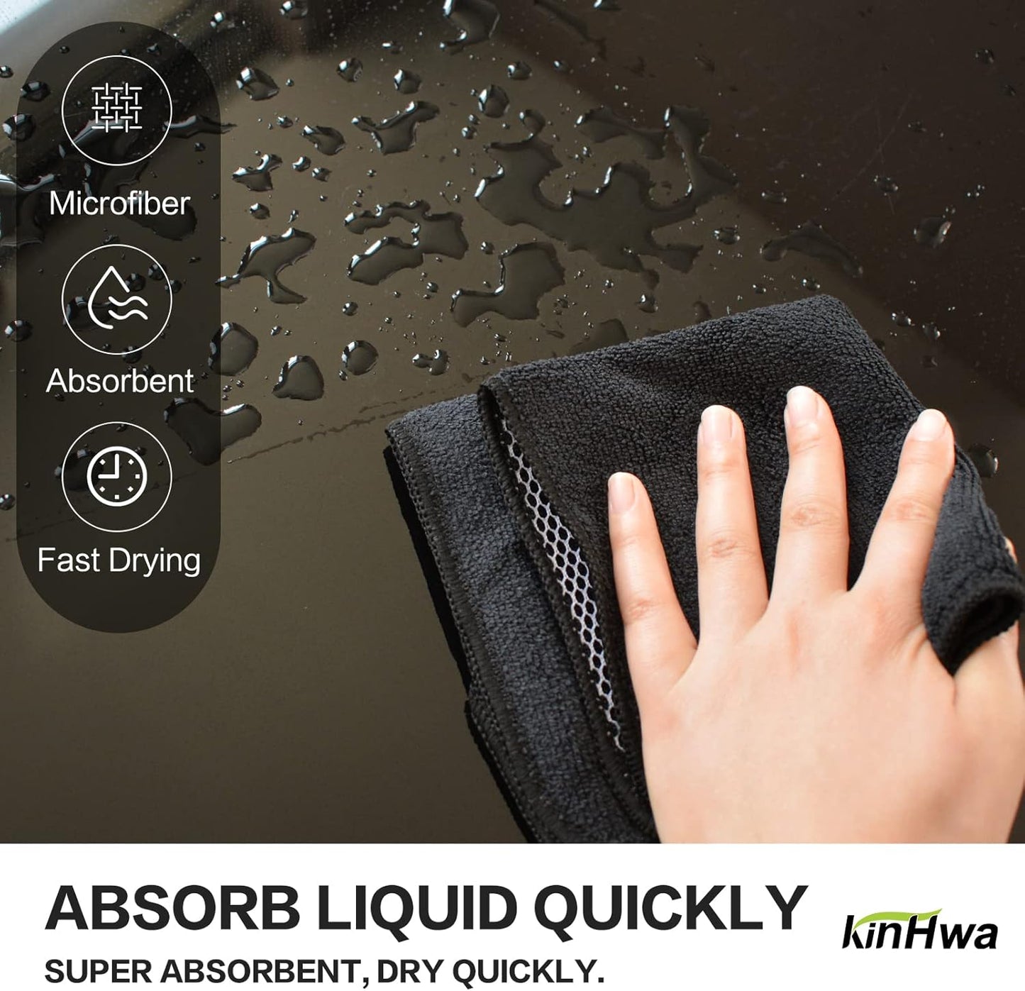 KinHwa Kitchen Washcloths for Dishes Absorbent Microfiber Dish Cloths Quick Dry Dish Rags with Poly