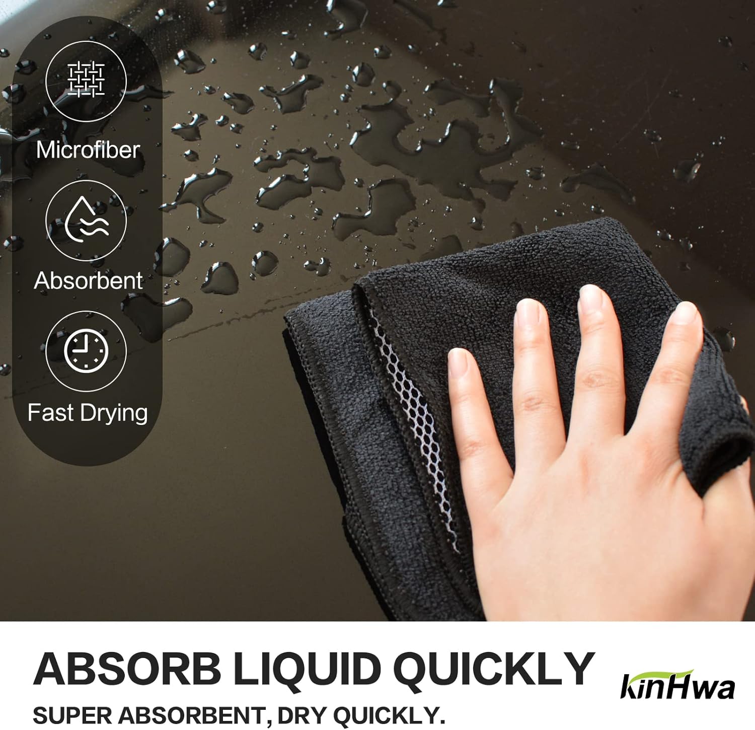 KinHwa Kitchen Washcloths for Dishes Absorbent Microfiber Dish Cloths Quick Dry Dish Rags with Poly