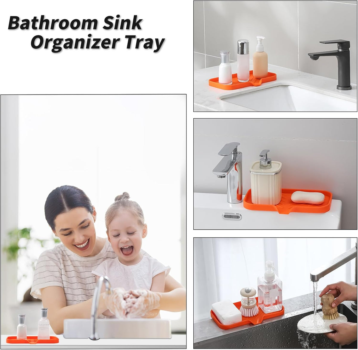 Silicone Bathroom Soap Dishes with Drain Spout-Bathroom and Kitchen Sink Organizer,Sponge