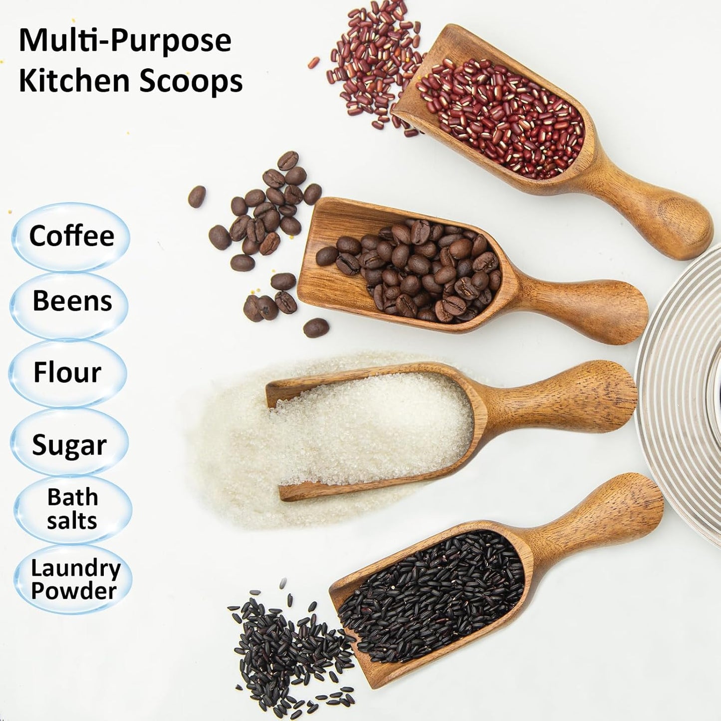 Big Coffee Scoop Shovel, 2pcs Wooden Scoop for Jars, Large Ground Coffee Scoop 5.9″ Measuring