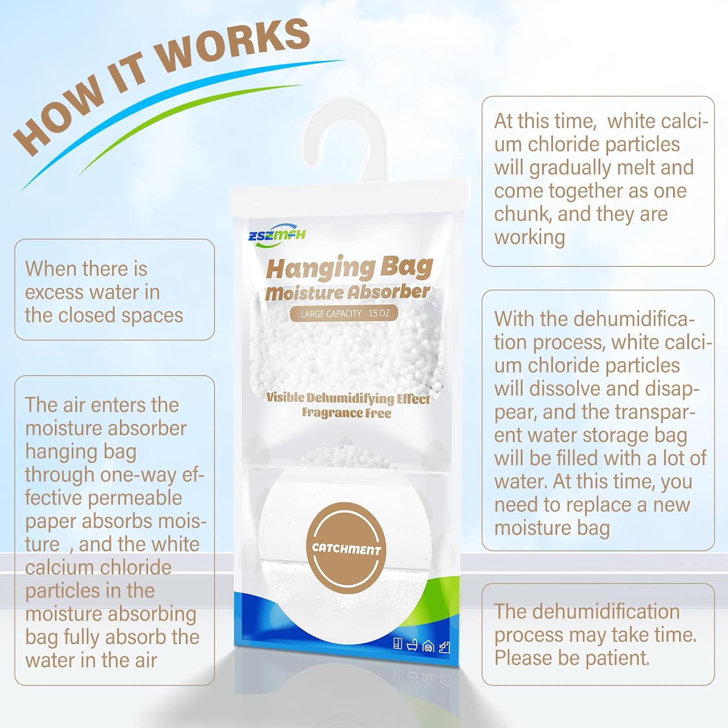 ZSZMFH 8 Pack Moisture Absorber Hanging Bags, Fragrance Free Humidity Packs, 15 OZ Dehumidifier