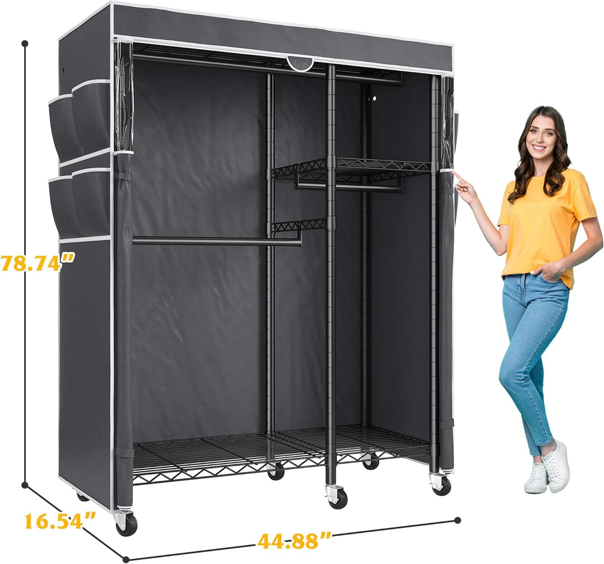 Raybee Clothes Rack with Cover,Clothing Racks for Hanging Clothes with Wheels and Adjustable