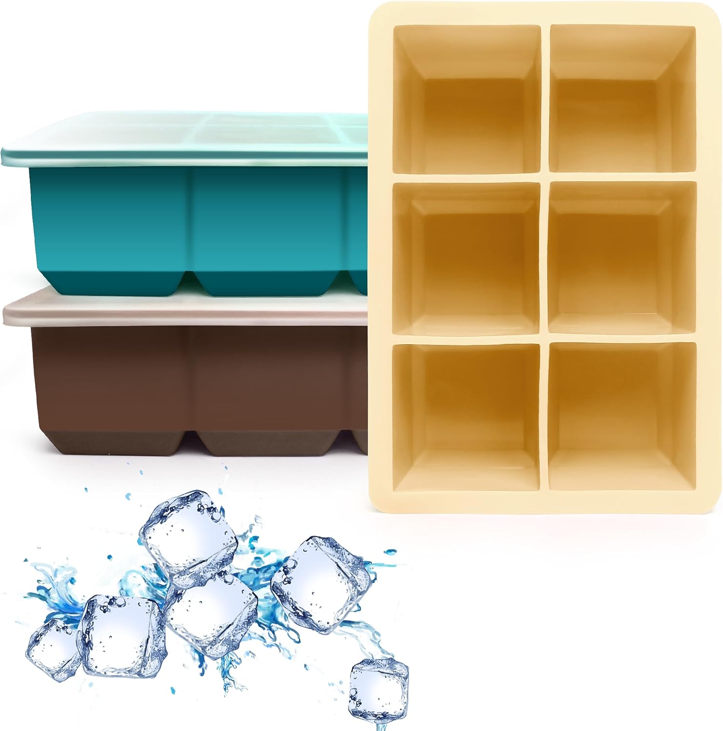 Silicone Ice Cube Trays 3 Pack - Large Size Silicone Ice Cube Molds with Leak Proof Removable Lid