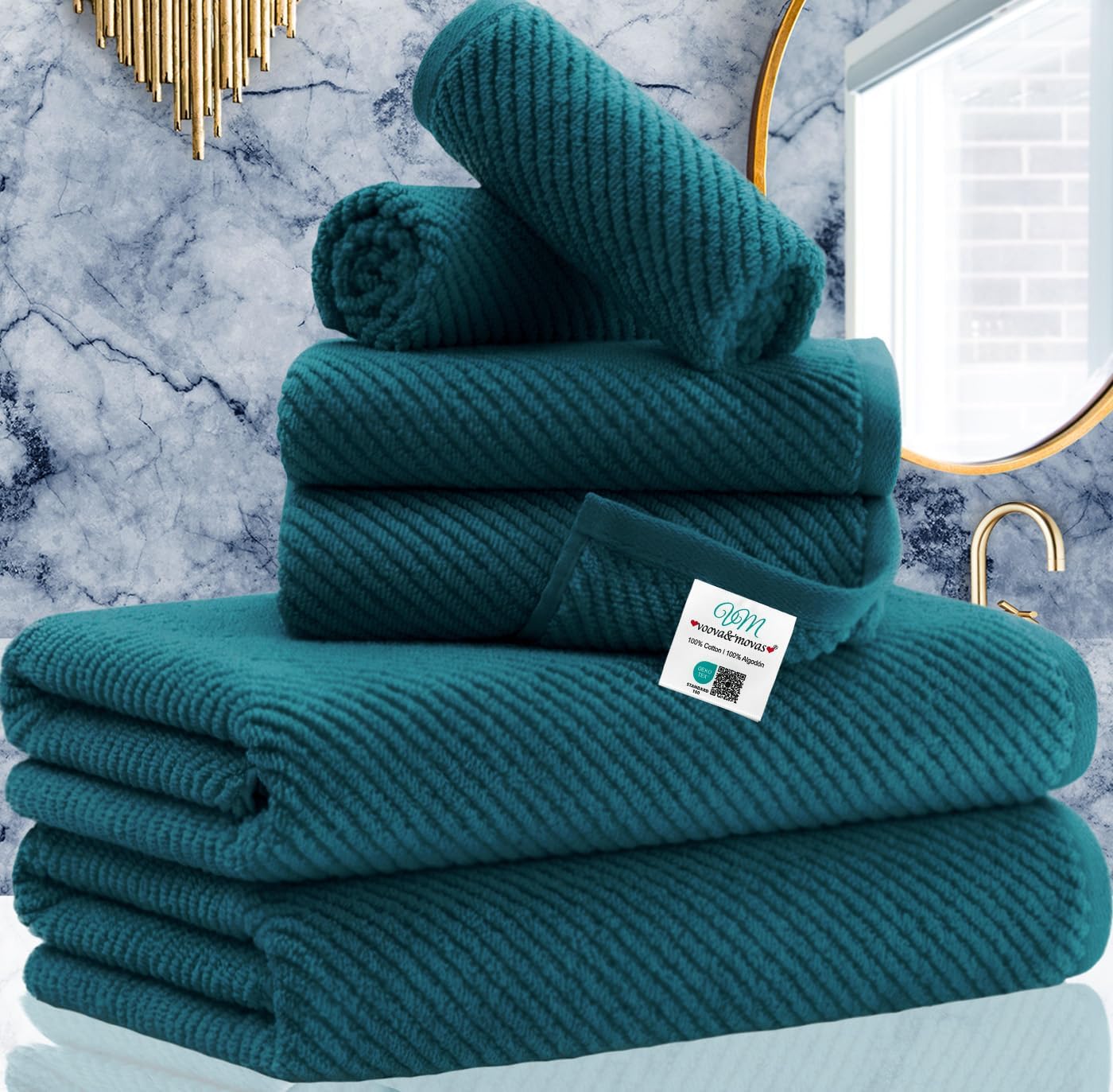 Bathroom Towels, 6 Piece Towel Set - Cotton | Soft | Quick Dry | Thick | Lightweight, 2 Large Bath