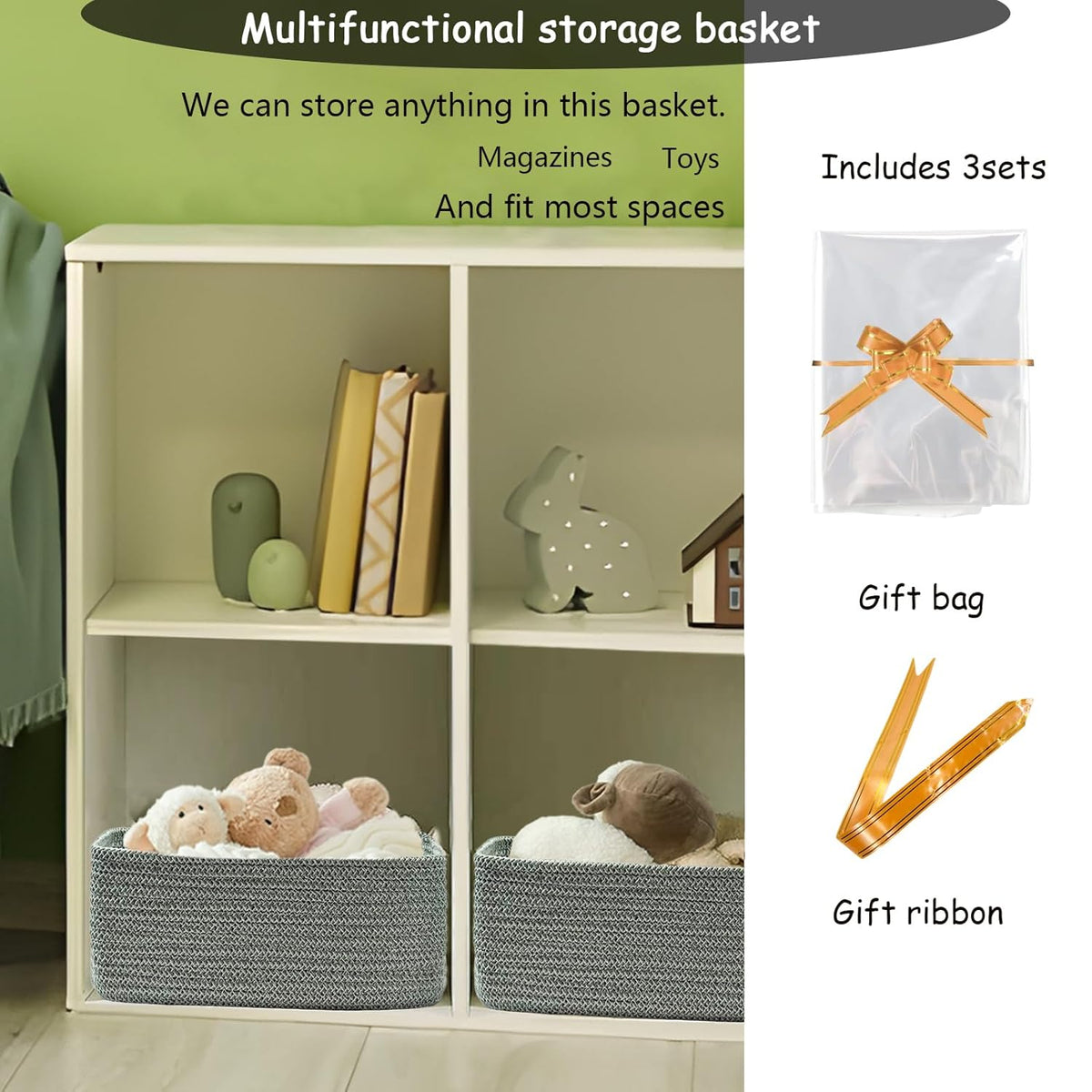 COMFY-HOMI 11.5"x7.5"x4.7" Storage Baskets for Organizing | Cotton Rope Woven Basket | Toy Storage