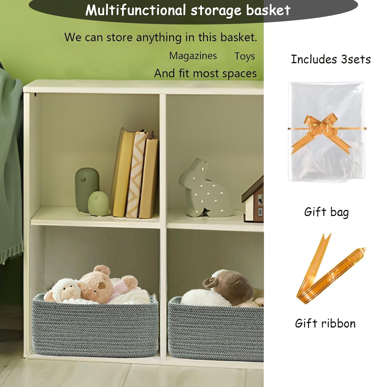 COMFY-HOMI 13" x 8.5" x 5.1"Storage Baskets for Organizing | Cotton Rope Woven Basket | Toy Storage