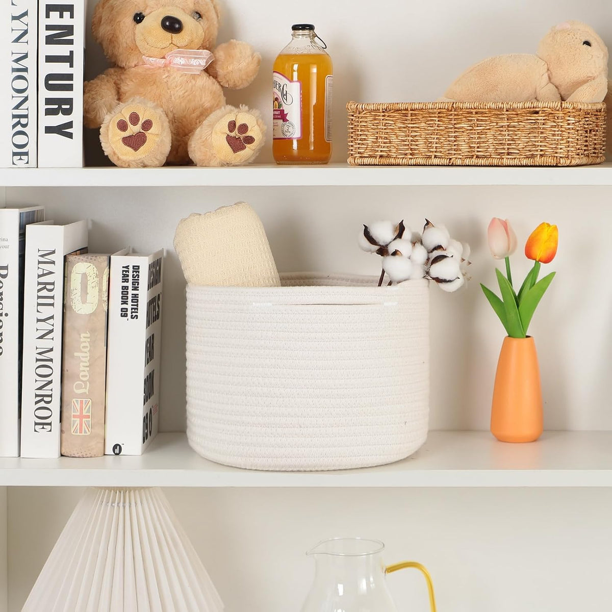 Small Basket for Organizing | Cube Shelf Closet Storage Baskets | 9.7×9.7×7.1” | Woven Rope Gift