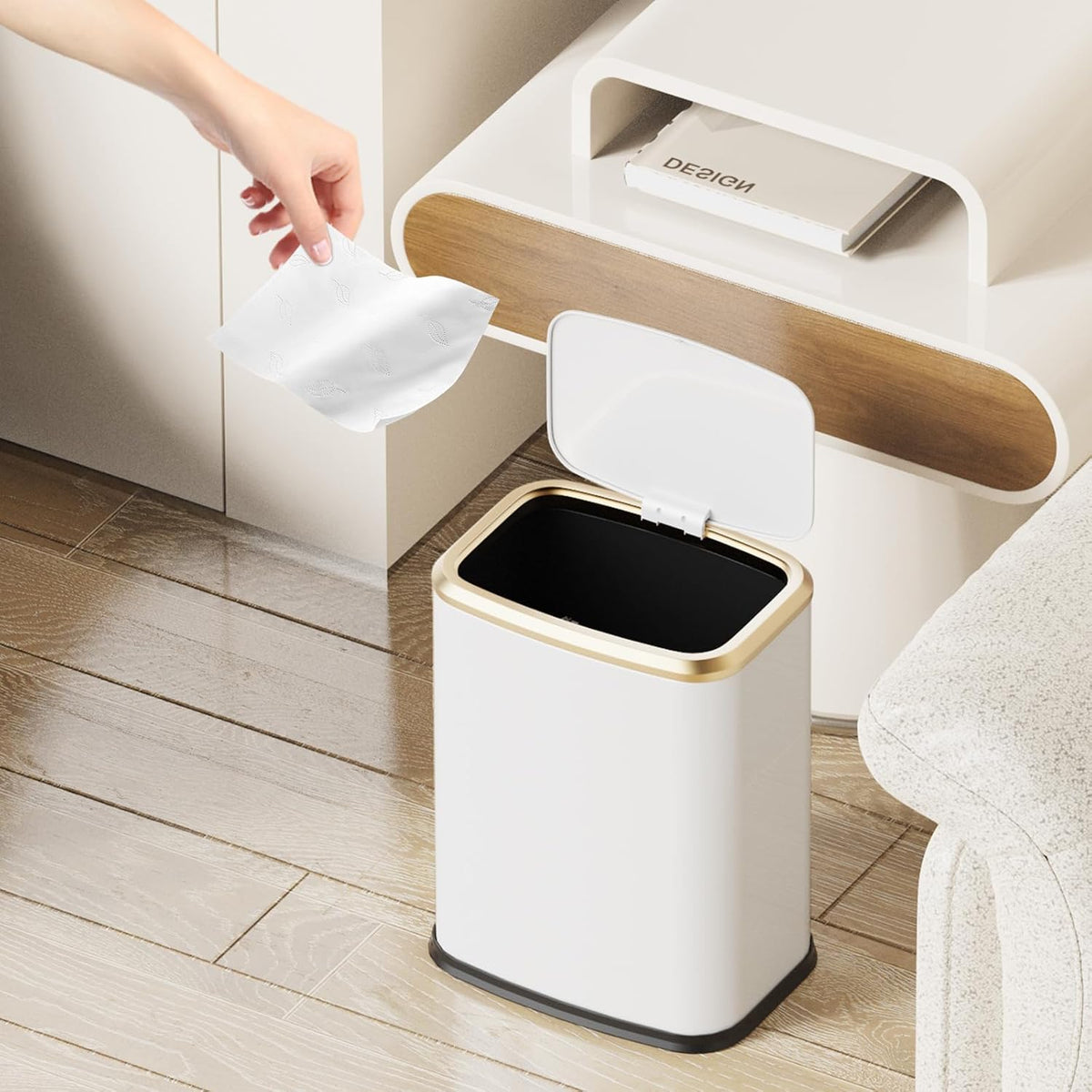 2.1 Gallon Bathroom Trash Can with Lid Press Top, 8 Liter Stainless Steel Garbage Can with Press