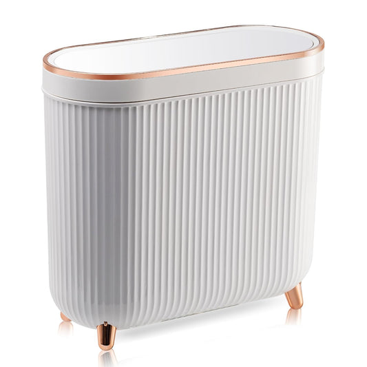 Bathroom Trash Can with Lid 3.2 Gallon Narrow Trash Can Small Plastic Trash Bin 12 Liter