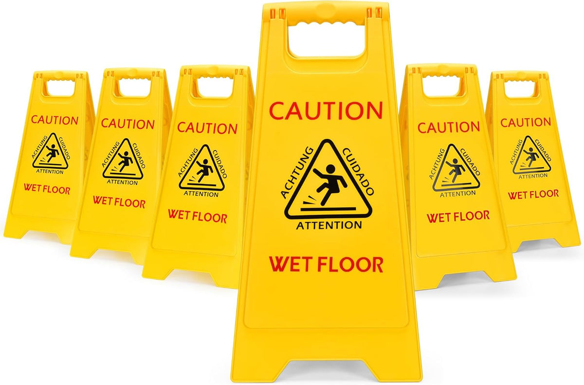 MATTHEW CLEANING 25'' Industrial Wet Floor Sign 6 Pack 2-Sided Safety A-Frame Birght Yellow