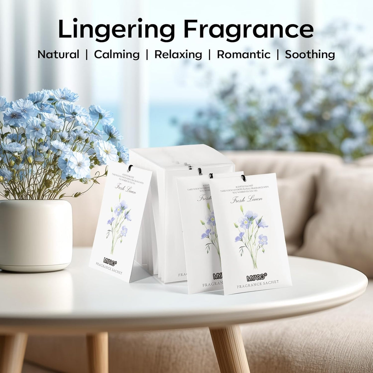 MYARO 12 Packs Linen Scented Sachets for Drawer and Closet, Long-Lasting Sachets Bags Air Freshener