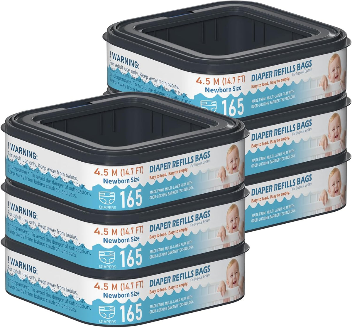 Square Starter Refills Disposal Bags Refill Compatible with Diaper Genie Compact and Select Pails
