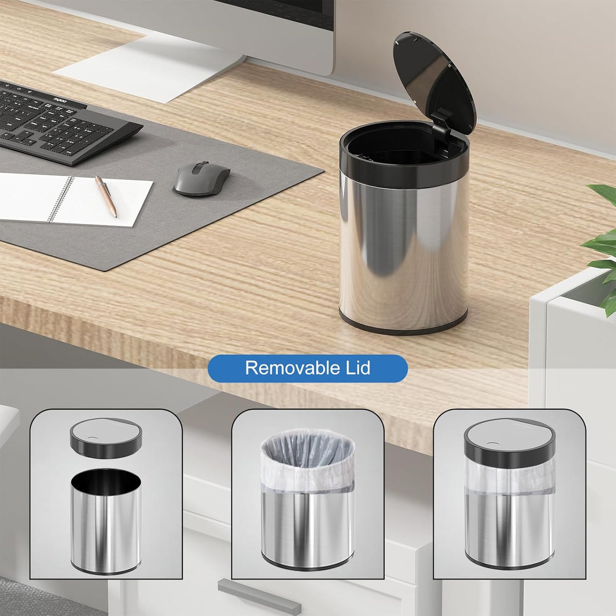Mini Trash Can for Desk 0.4 Gallon,1.5L Stainless Steel mini Desk Trash can with Lid,Tiny Trash Can