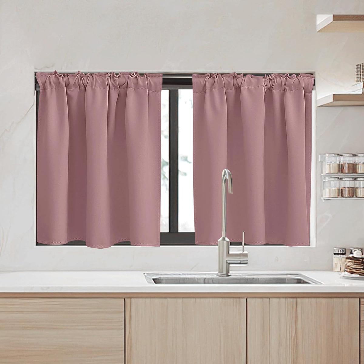 RYB HOME Kitchen Window Curtains - Blackout Privacy Half Window Curtains for Bedroom Bathroom