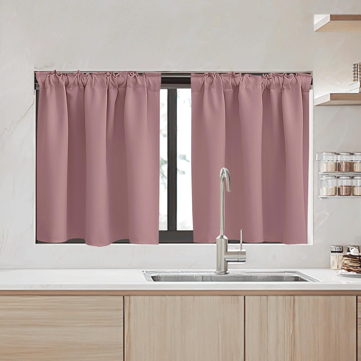RYB HOME Kitchen Window Curtains - Blackout Privacy Half Window Curtains for Bedroom Bathroom