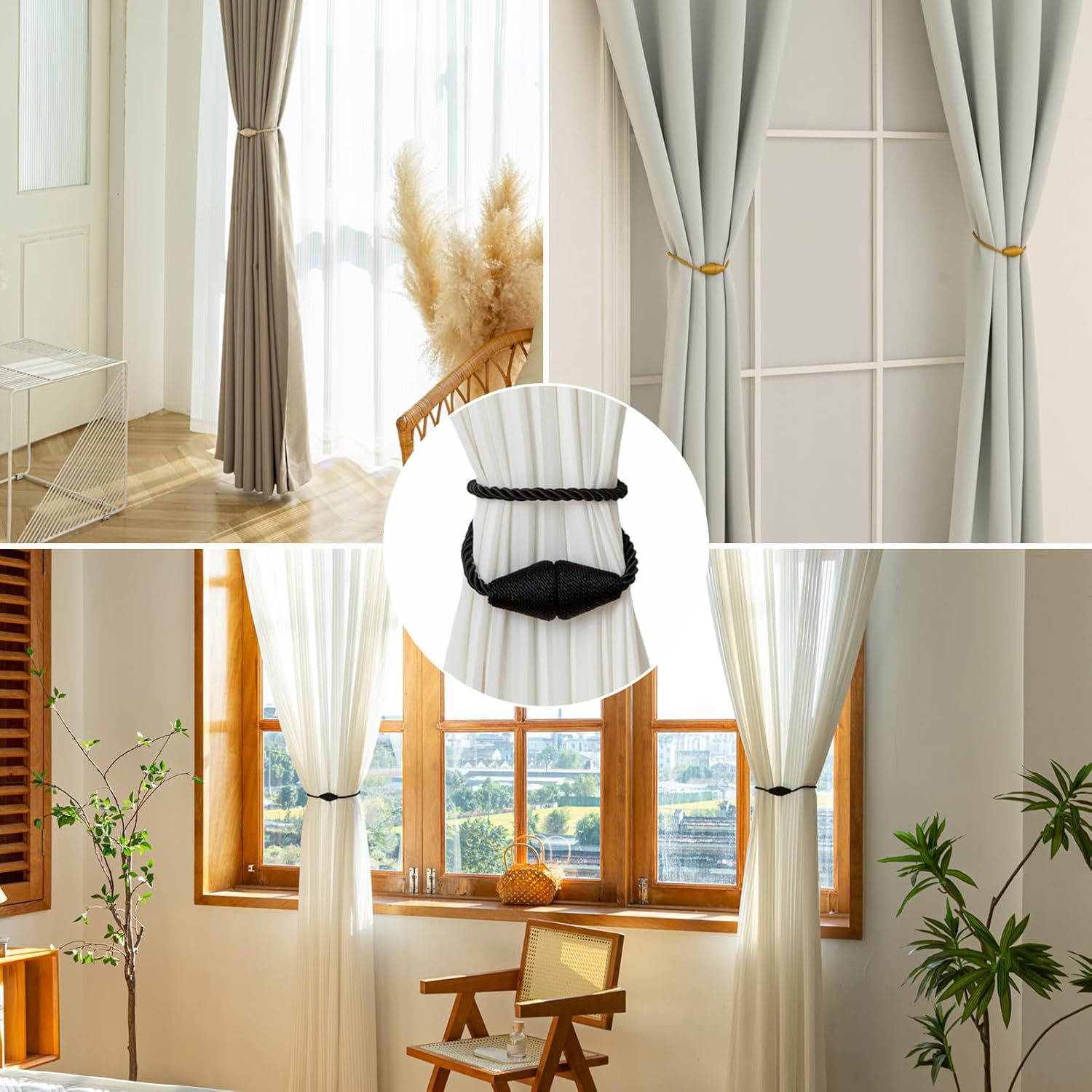 Magnetic Curtain Tiebacks 8 Pack Outdoor Rope Curtain Tie Backs Decorative Window Treatment