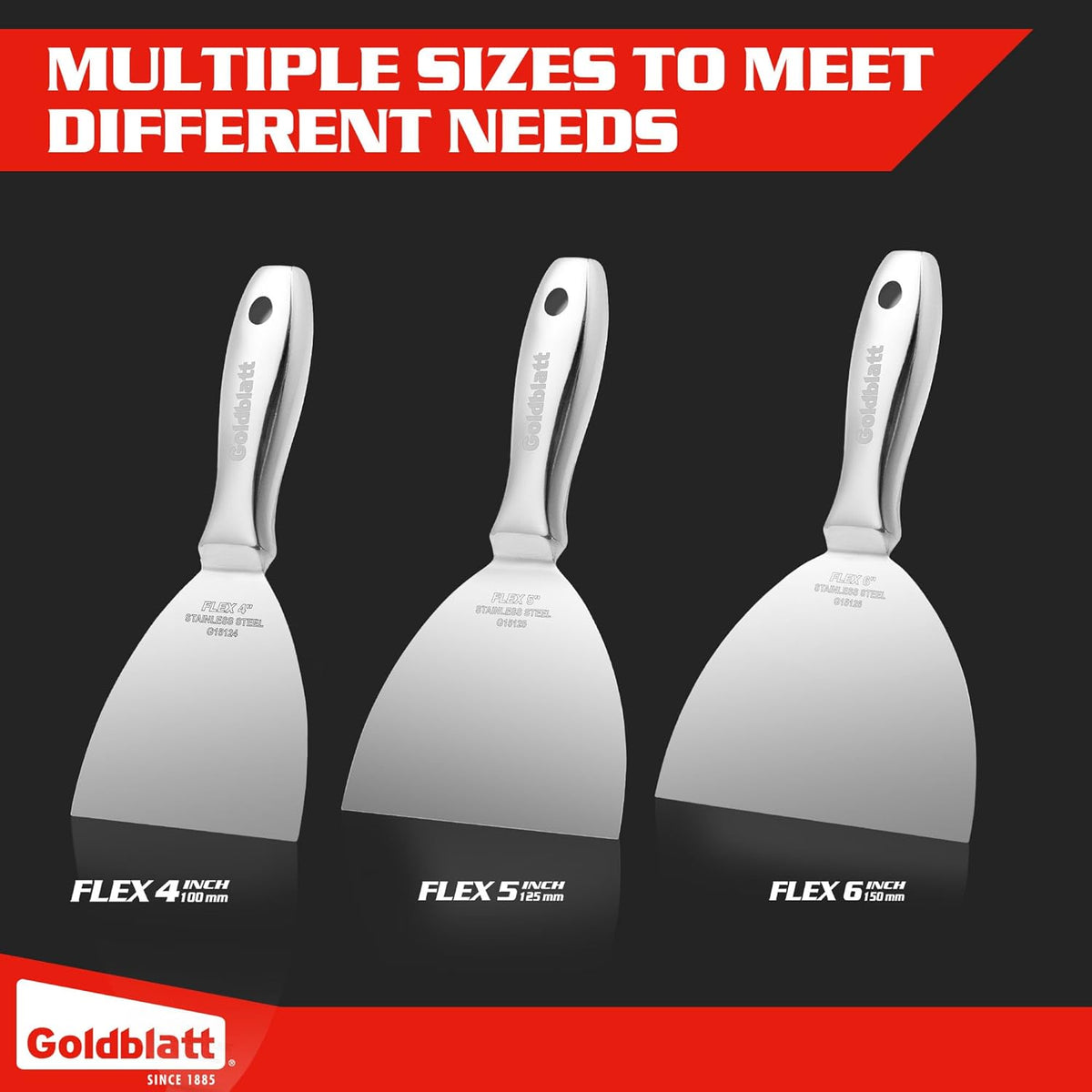 Goldblatt 3-Pack Putty Knife Set(4",5",6"), One-Piece Paint Scraper Tool, All Stainless Steel Joint