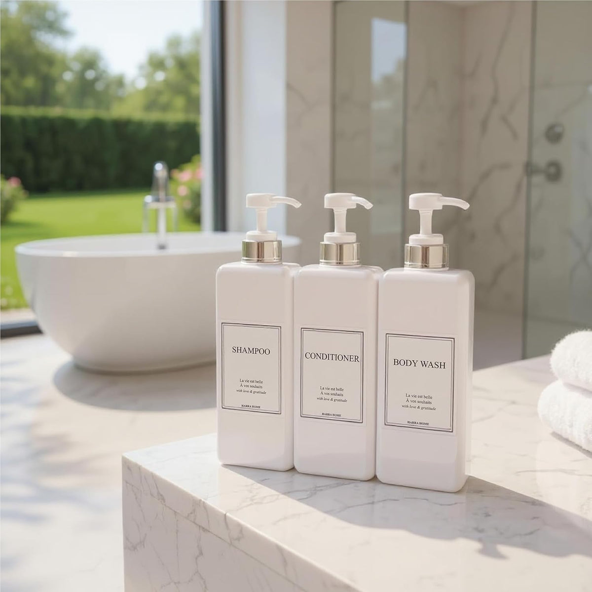 Modern Design Large 27 oz Shampoo and Conditioner Dispensers - Empty Plastic Refillable Pump Bottle