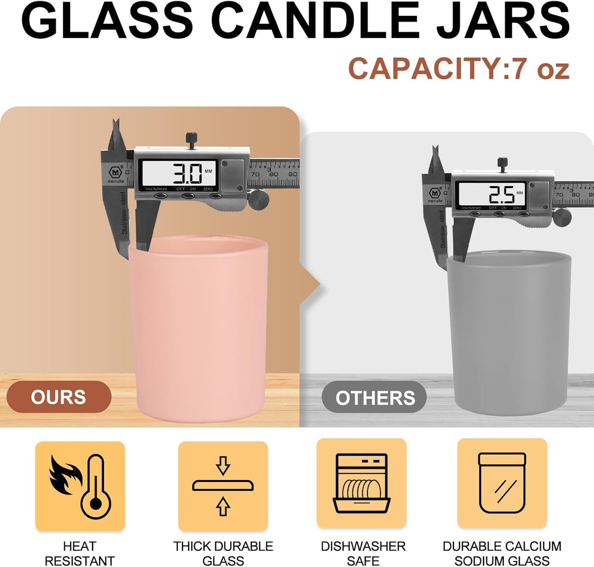 SHOWIN Thick Candle Jars for Making Candles 12 Pcs, 7 OZ Empty Jars with Wood Lids for Candle