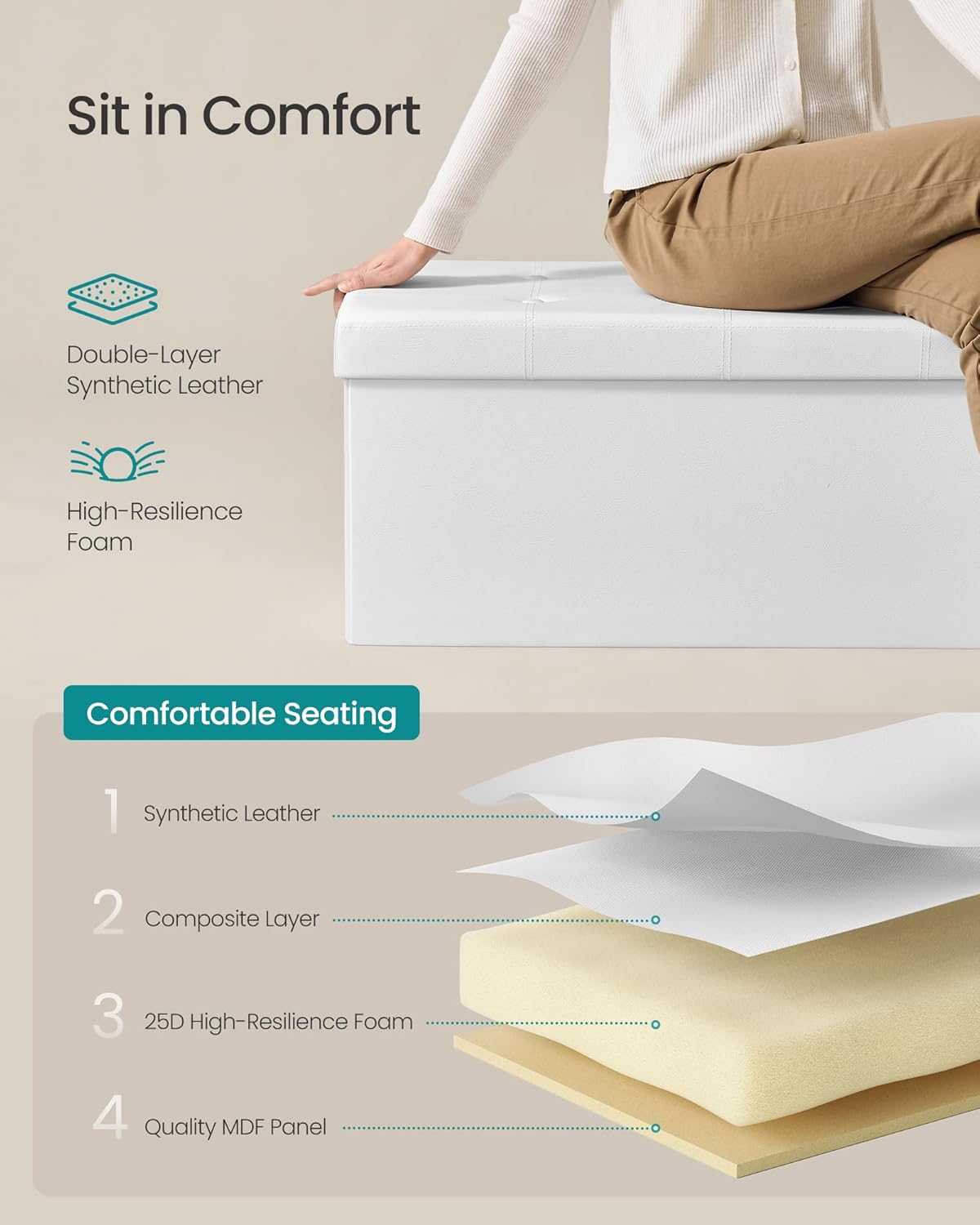 SONGMICS MAZIE Collection - 30 Inches Folding Storage Ottoman Bench, Ottoman with Storage, Foot