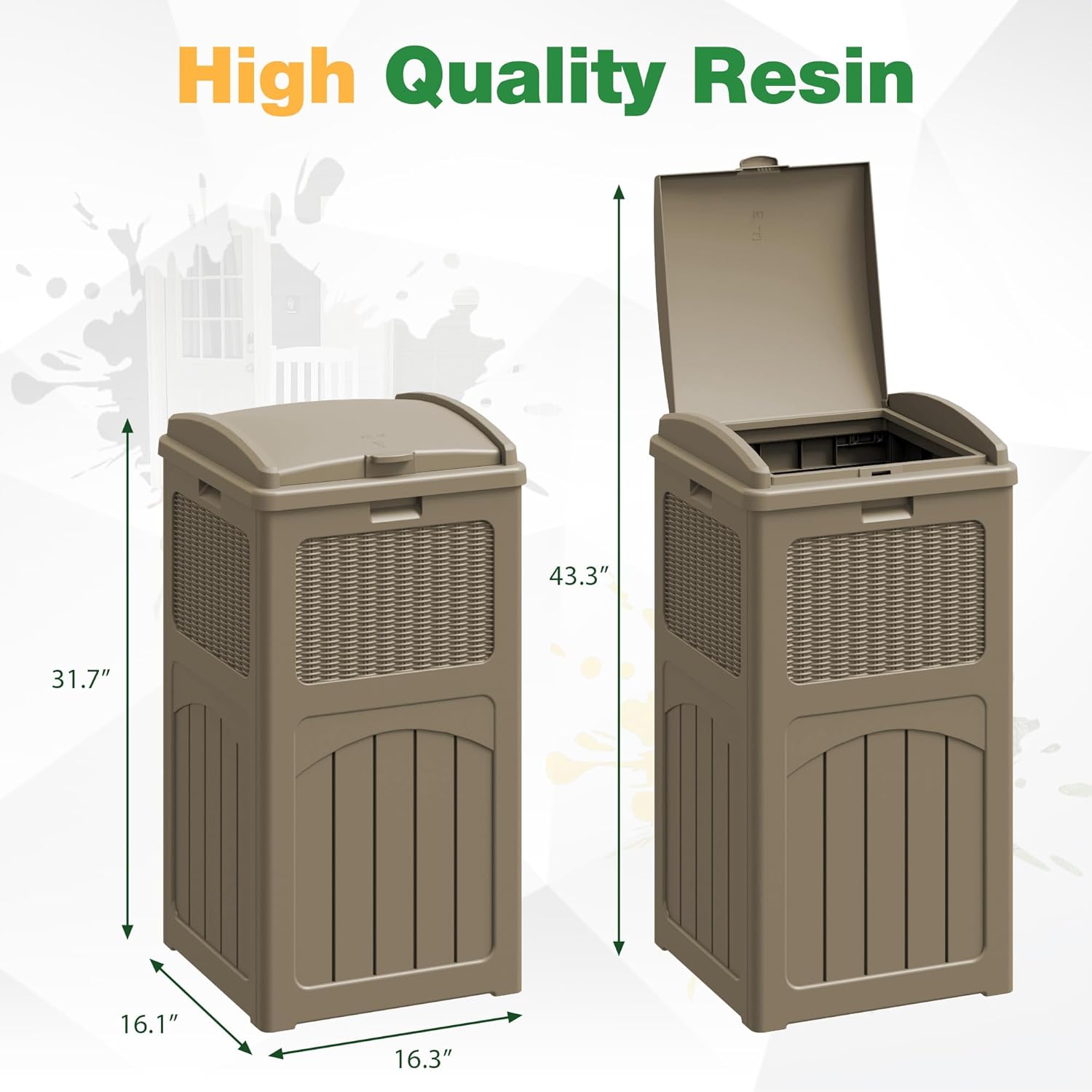 Flamaker 30 Gallon Trash Can, Resin Outdoor Garbage Can with Lid, Waterproof Hideaway Patio Waste