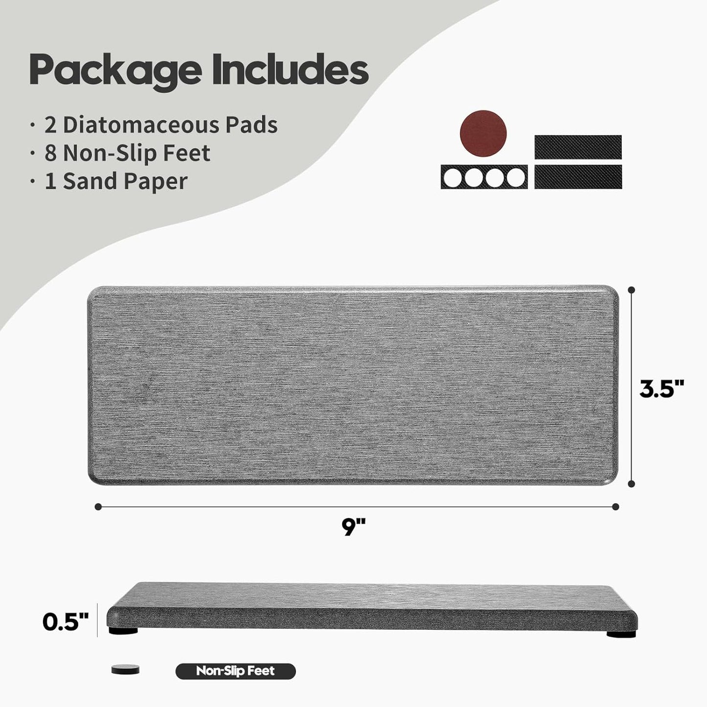 2PCS Bathroom Counter Vanity Trays, Water Absorbing Diatomite Stone Quick Drying Mat for Kitchen