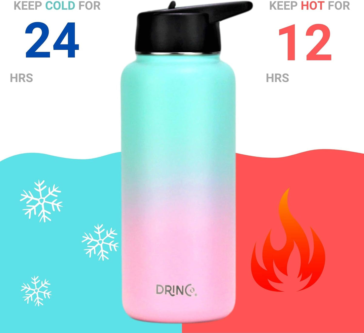 DRINCO Stainless Steel Water Bottle Spout Lid Vacuum Insulated Double Wall Water Bottle Wide Mouth