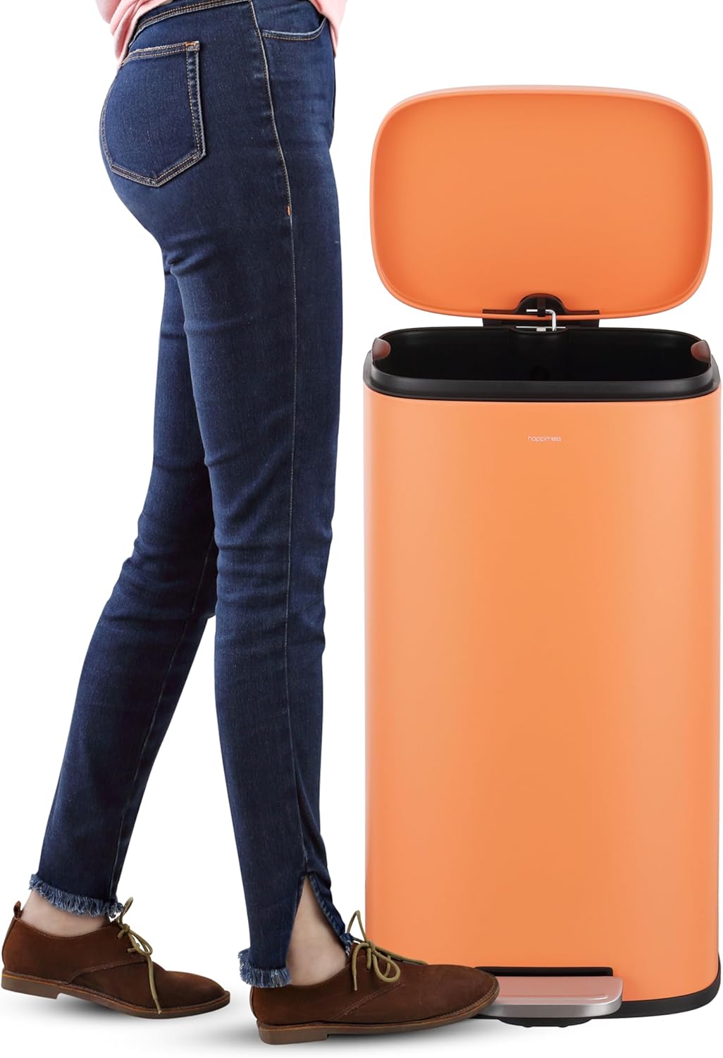 happimess HPM1011K Curtis 8-Gallon Step-Open Trash Can, Carrot Cake,with Soft-Close Lid