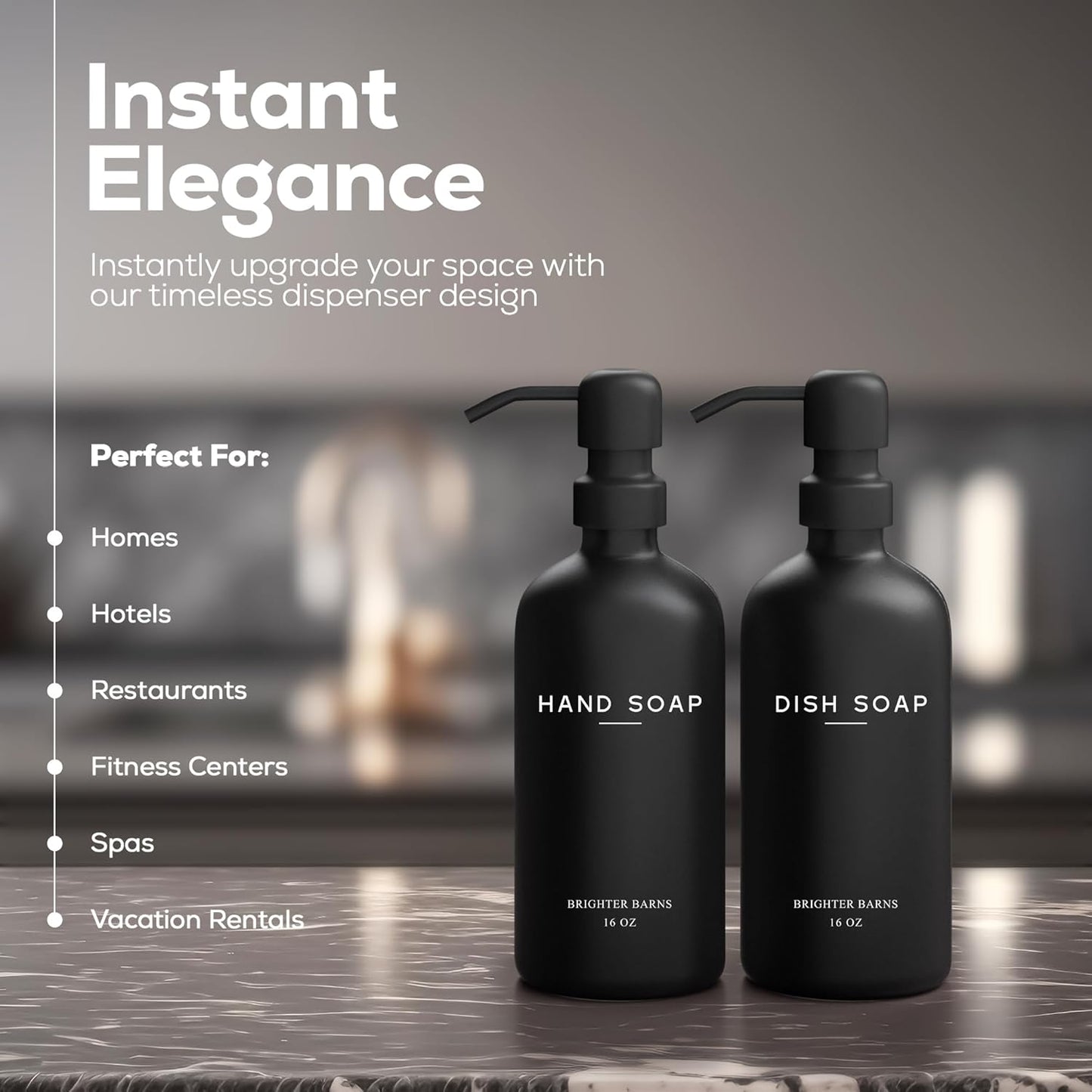 Black Glass Hand and Dish Soap Dispenser Set by Brighter Barns - Kitchen Soap Dispenser Set & Pump
