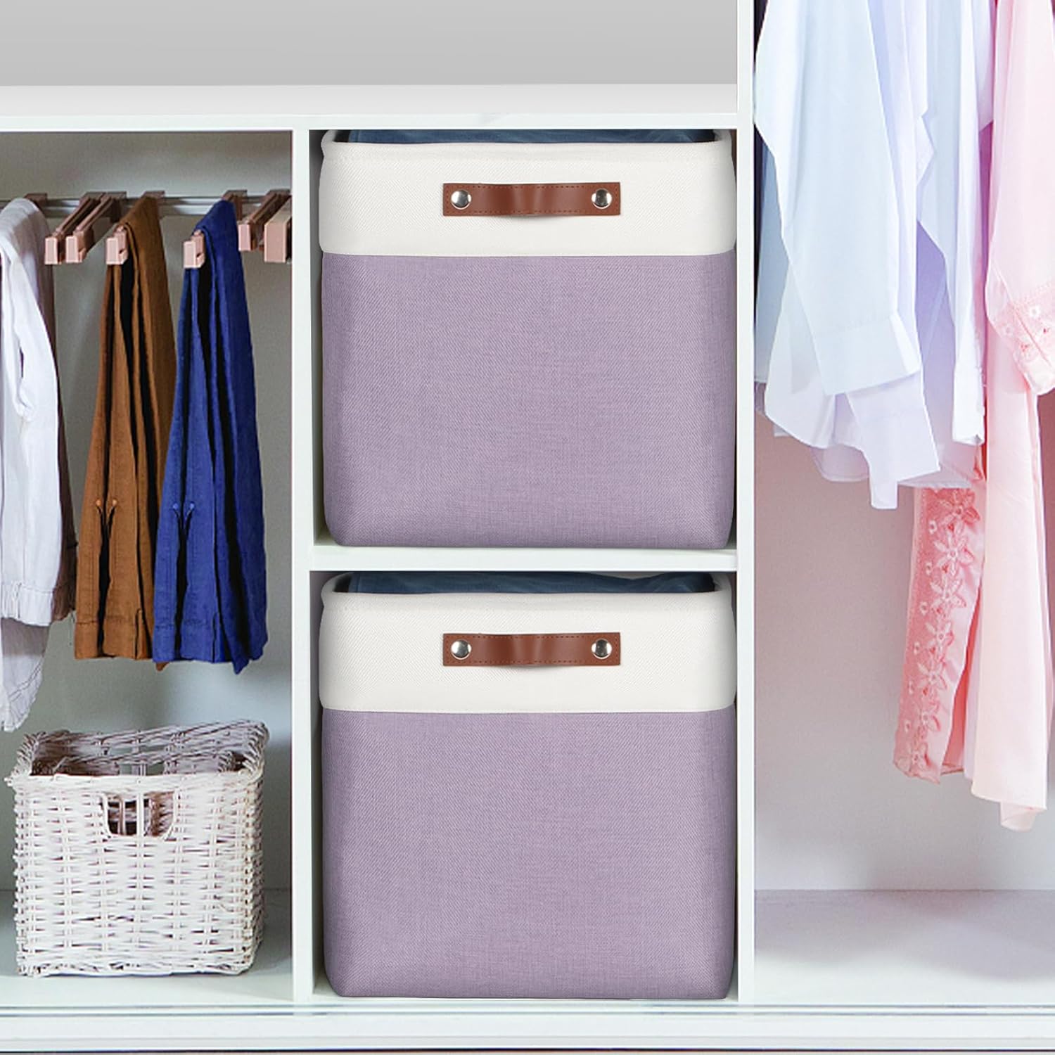 Univivi 13 x 13 x13 Cube Storage Baskets Storage Bins with Hard Bottom|PU Handles for