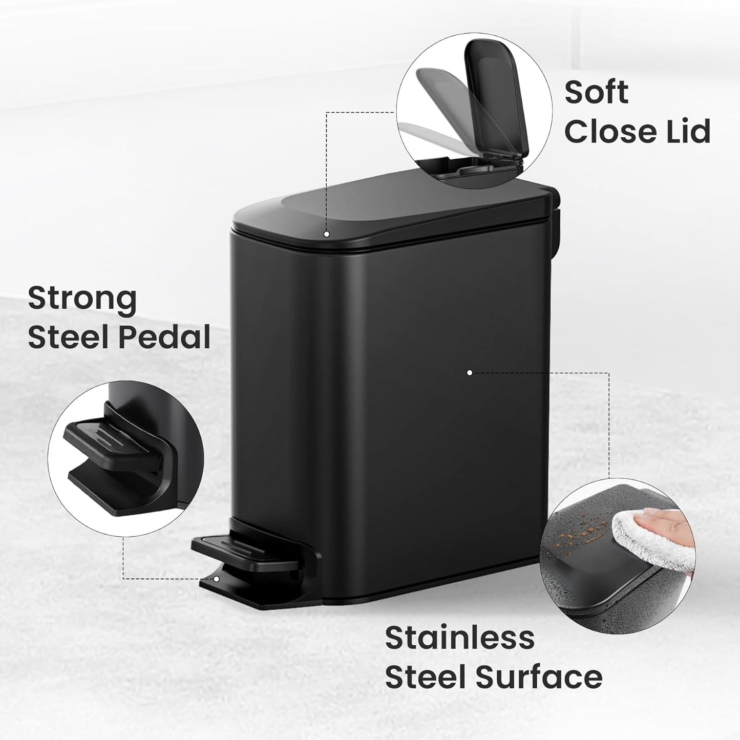 Cesun Small Bathroom Trash Can with Lid Soft Close, Step Pedal, 6 Liter / 1.6 Gallon Stainless