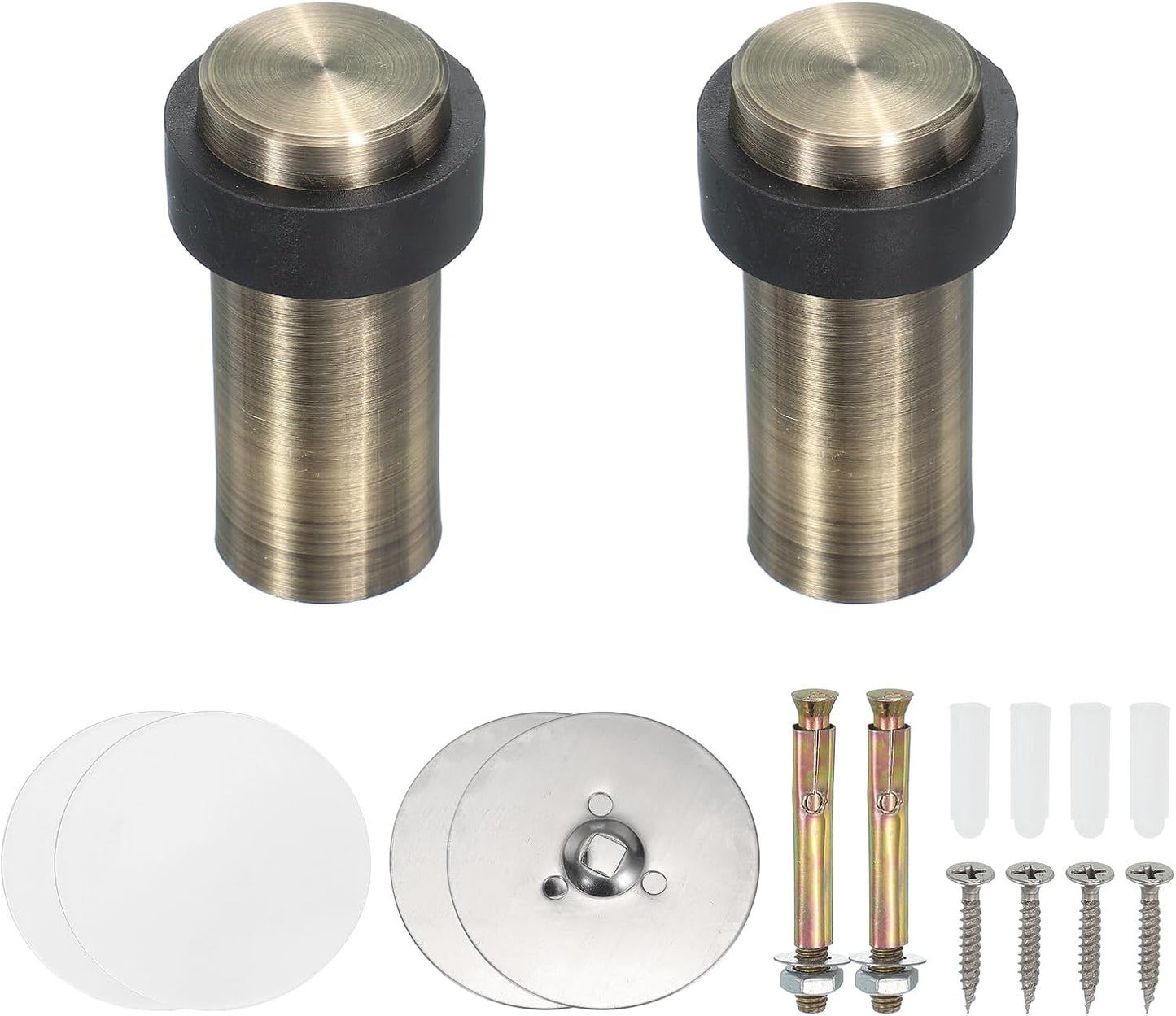 PATIKIL 2Set Round Door Stoppers, 80mm Stainless Steel Door Stop Doorstop Wedge Metal Cylinder Self
