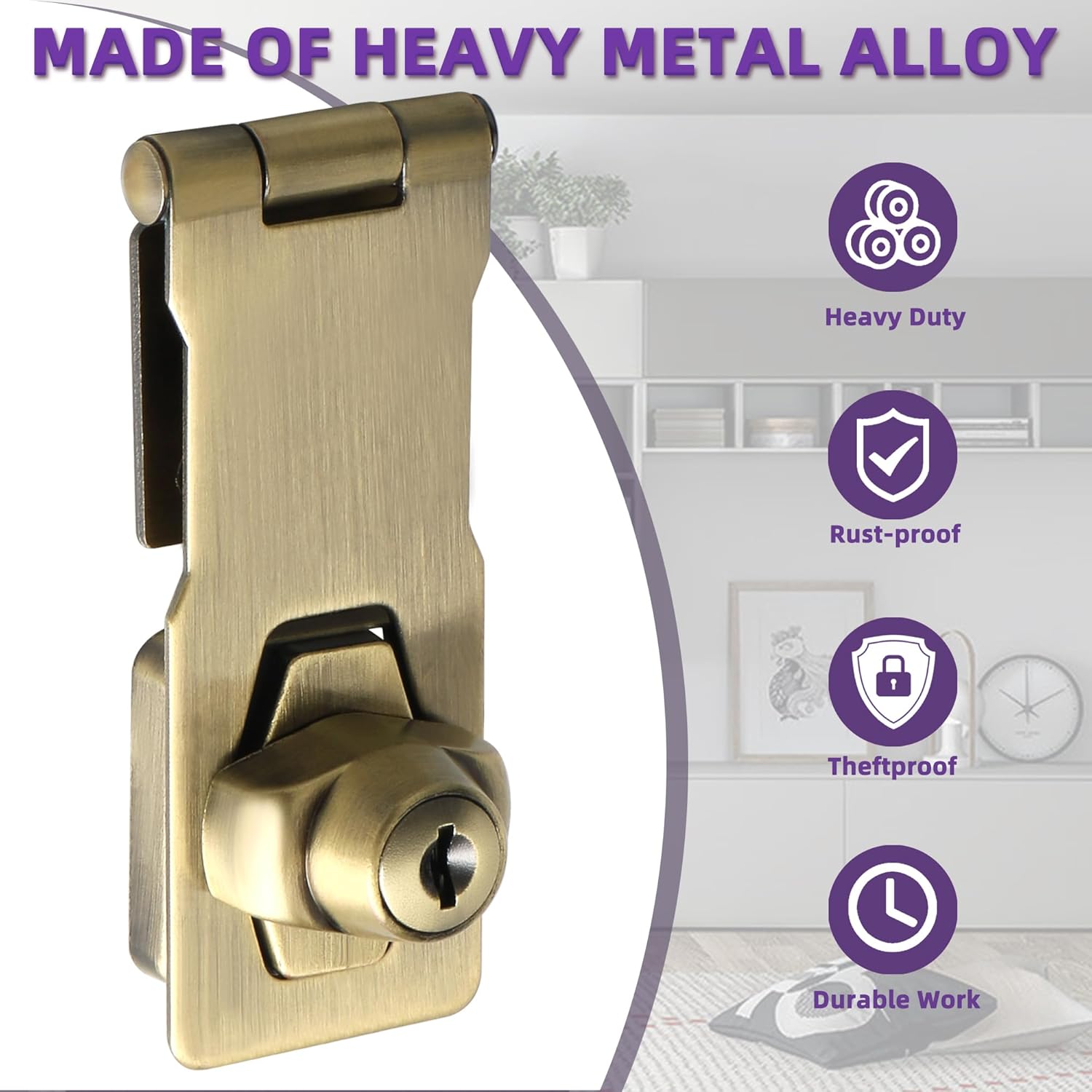 Alise Keyed Hasp Lock,4 Inch Safety Packlock Clasp Hasp Lock Latch with Lock,Door Hinge Lock with