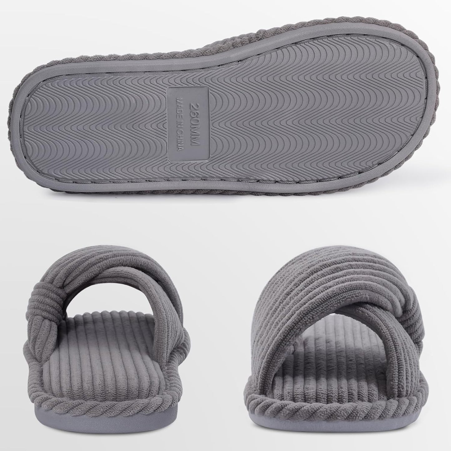 Evshine Summer House Slippers for Women Corduroy Cross Bow Indoor Slippers Open Toe Slip On Bedroom