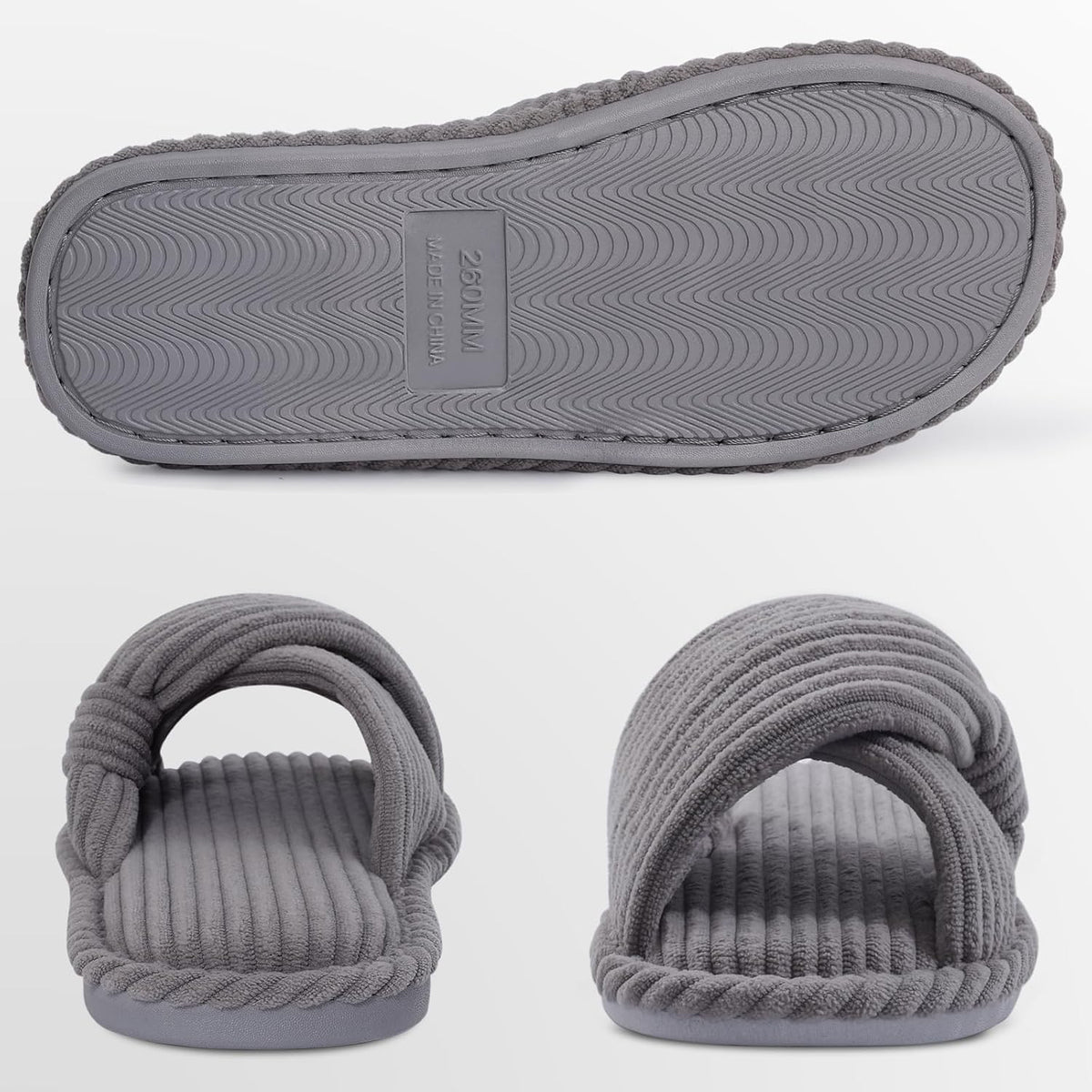 Evshine Summer House Slippers for Women Corduroy Cross Bow Indoor Slippers Open Toe Slip On Bedroom