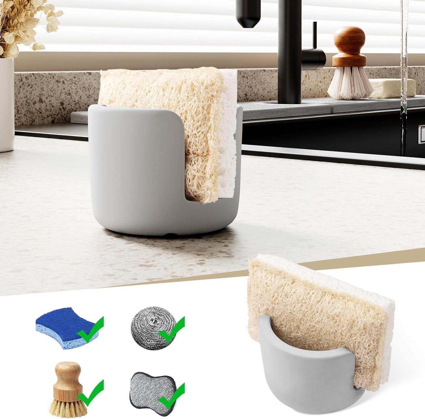 Diatomite Sponge Holder, Quick Dry Stone Sponge Stand for Kitchen Countertop Organizer