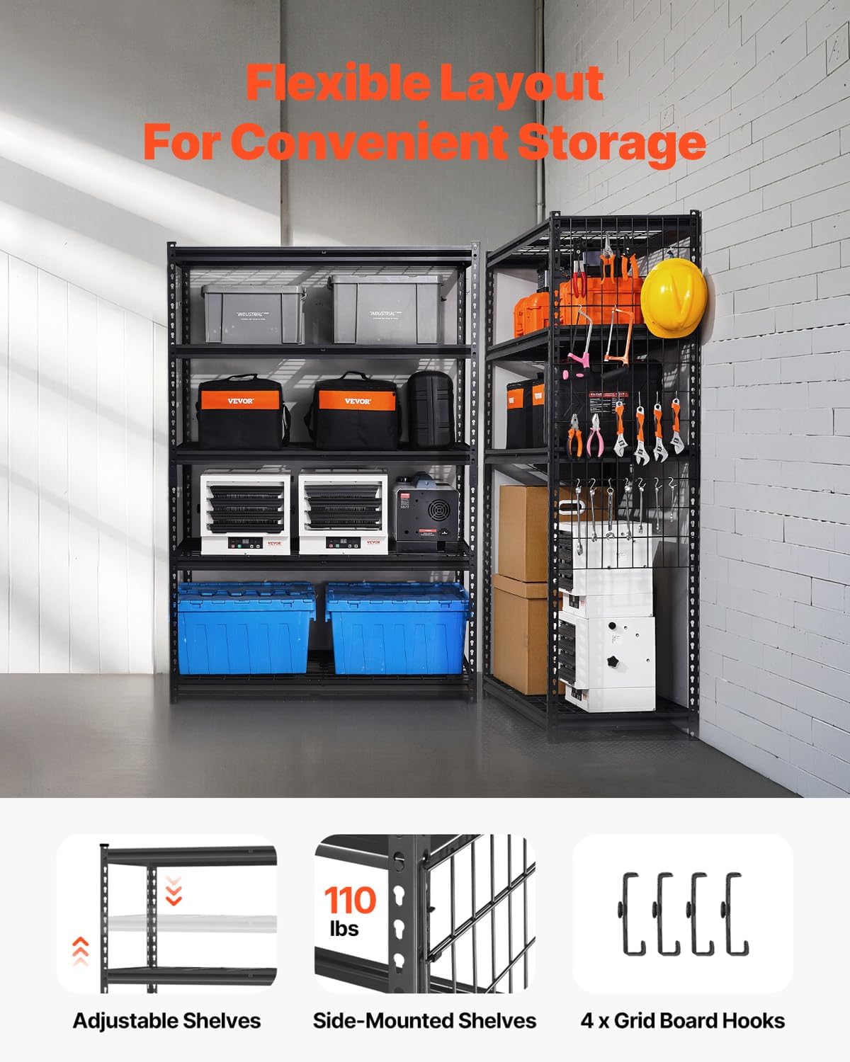 VEVOR Storage Shelves, 3000 lbs, 5 Tier Heavy Duty Garage Shelving, 20" D x 48" W x 72" H