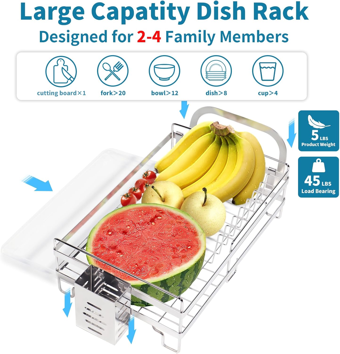 Stainless Steel Dish Racks for Kitchen Counter - Large Dish Drying Rack with Pull Drain Tray, Over