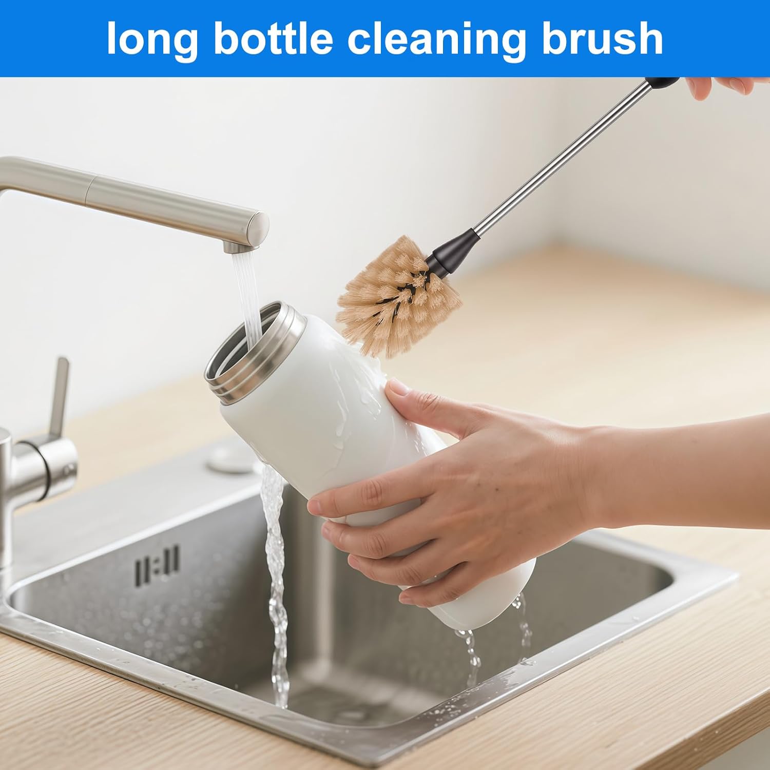Bottle Brush, 15-inch Stainless Steel Long Handle Cleaning Brush, Kitchen Cleaning Brush, for