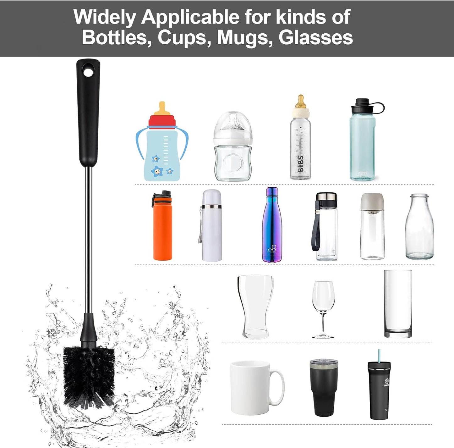 Water Bottle Brush, 15 Inches Long Stainless Steel Handle Bottle Brush Cleaner, Bottle Scrubber