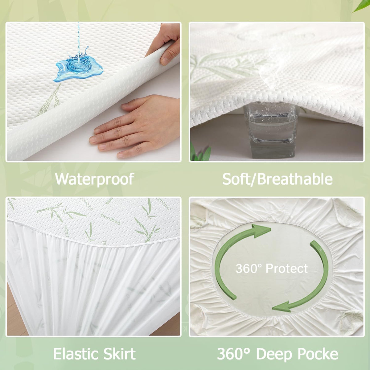 Mattress Protector Soft Crib Rayon Bamboo Waterproof Mattress Pad Cover, Soft Breathable Cooling