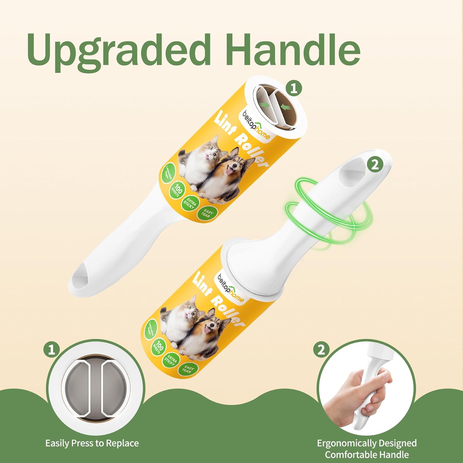 Extra Sticky Lint Roller for Pet Hairs 100 Sheets Lint Rollers with Reinforced 1 Handles and Tough