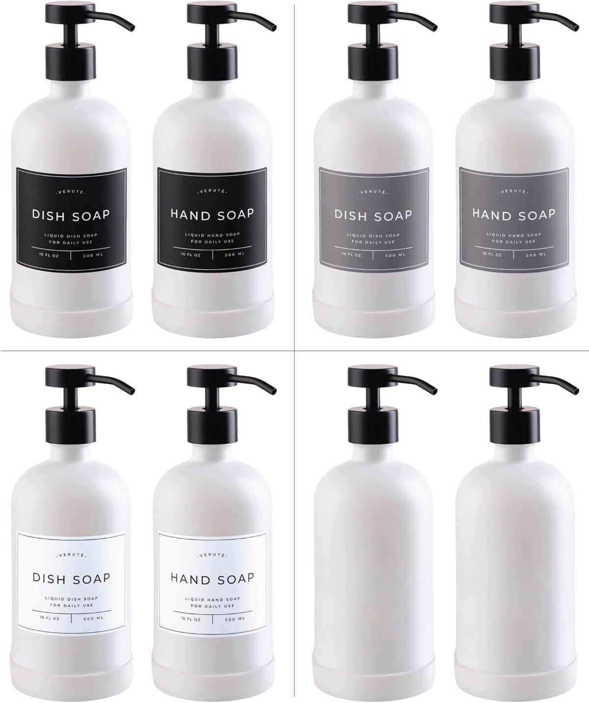 16oz Glass Soap Dispenser with Stainless Steel Pump, 21 Waterproof Labels, Non-Slip Protective